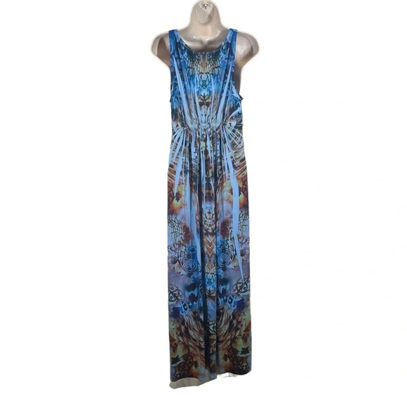 Style & co sublimation maxi summer dress stretchy soft casual blue large - Picture 2 of 10